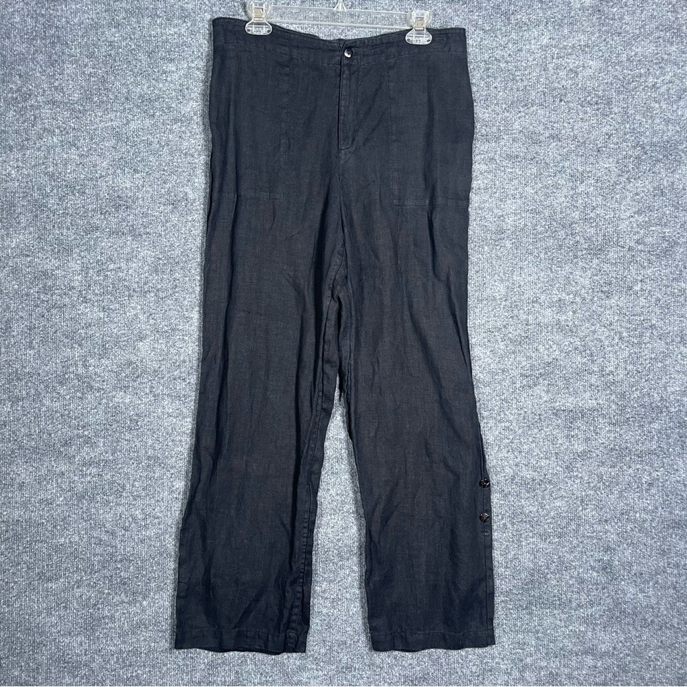Chico’s Women’s 2 100% Linen Black‎ Vintage Wide Leg Elastic Waist Pants